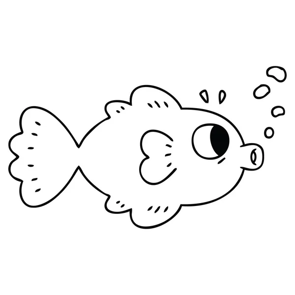 Ligne excentrique dessin dessin animé poisson — Image vectorielle