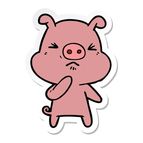Autocollant Cochon Colère Dessin Animé — Image vectorielle