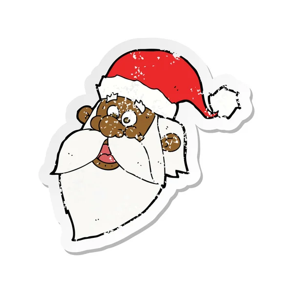 Pegatina retro angustiado de una caricatura alegre Santa Claus cara — Archivo Imágenes Vectoriales