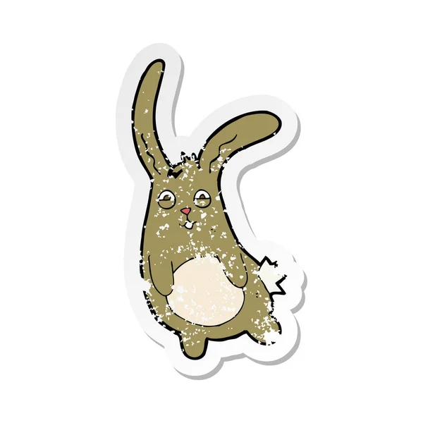 Retro Angosciato Adesivo Divertente Coniglio Cartone Animato — Vettoriale Stock
