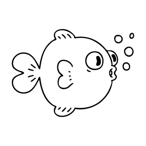 Line Drawing Quirky Cartoon Fish — Stock Vector