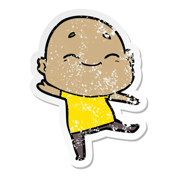 Distressed sticker of a cartoon happy bald man — Stock Vector