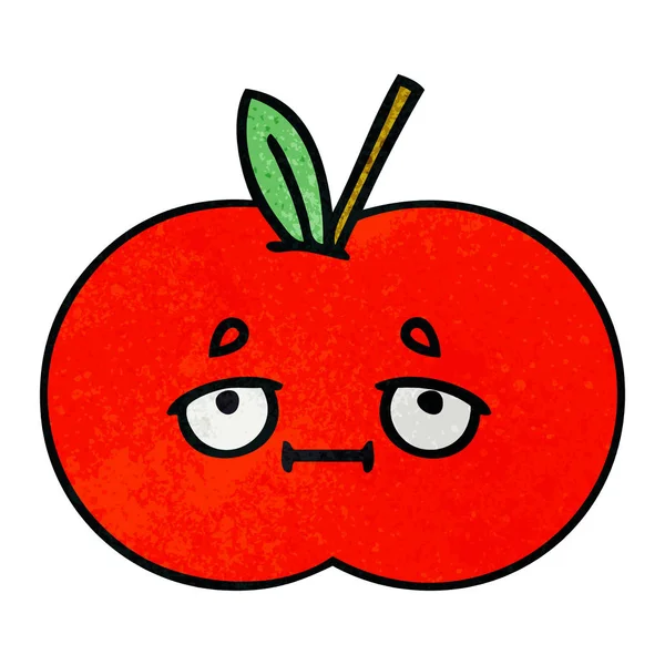 Retro grunge texture cartone animato mela rossa — Vettoriale Stock