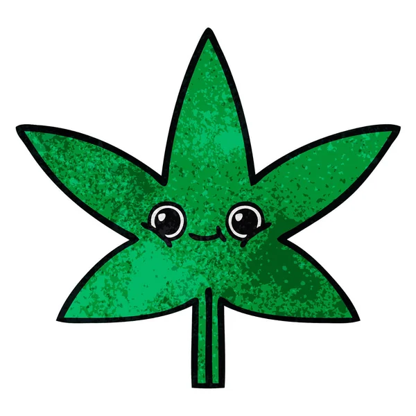 Retro Grunge Doku Karikatür Marihuana Yaprağı — Stok Vektör