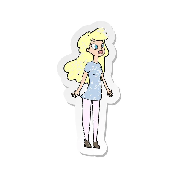 Retro distressed sticker of a cartoon pretty girl — Stock Vector