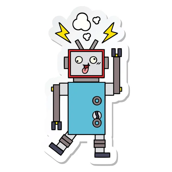 かわいい漫画の狂気の壊れたロボットのステッカー — ストックベクタ