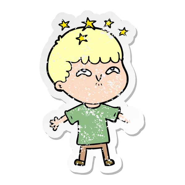 Distressed Sticker Cartoon Amazed Boy — Stock Vector