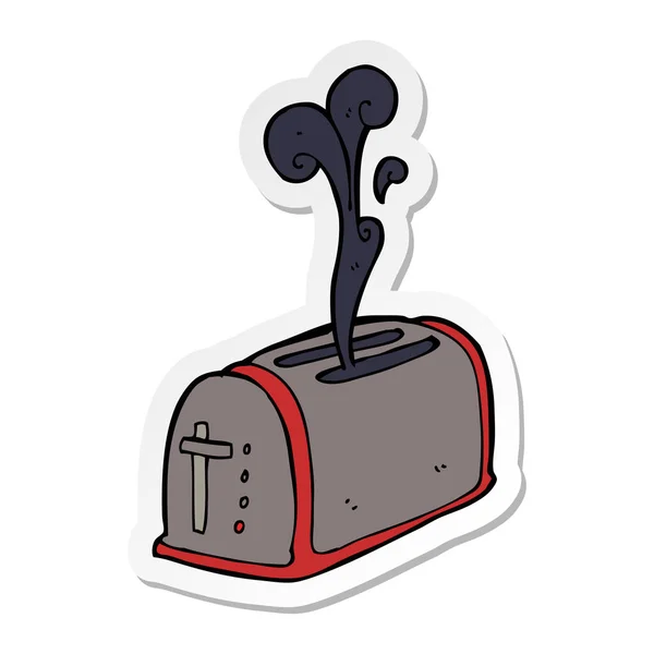 トーストを焼く漫画トースターのステッカー — ストックベクタ