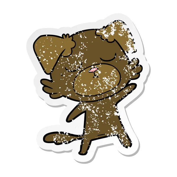 Verontruste sticker van een leuke cartoon hond — Stockvector