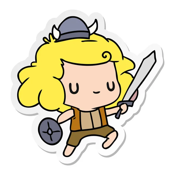 Aufkleber Cartoon Illustration Kawaii Niedlich Wiking Kind — Stockvektor