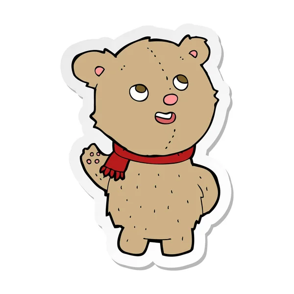 Pegatina Osito Peluche Lindo Dibujos Animados Con Bufanda — Vector de stock