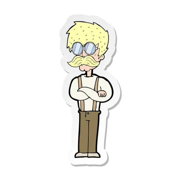 Van Een Cartoon Hipster Man Met Snor Bril Sticker — Stockvector