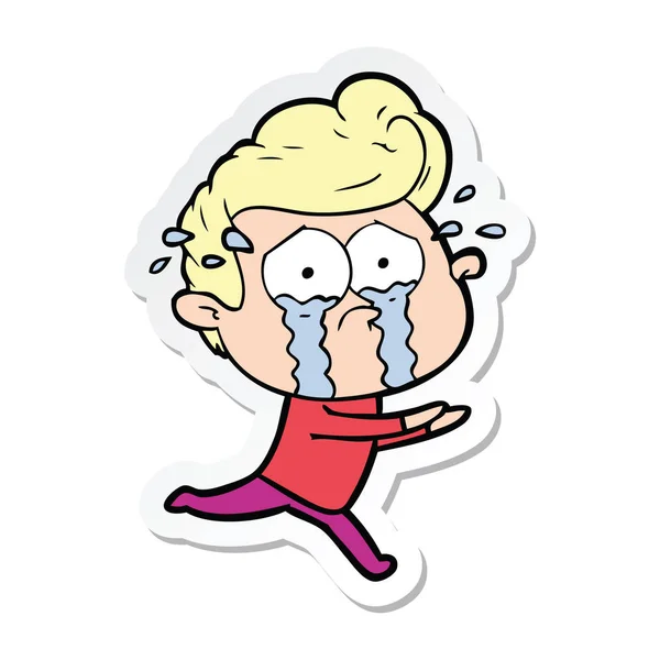 Sticker Cartoon Crying Man Running — Stock Vector