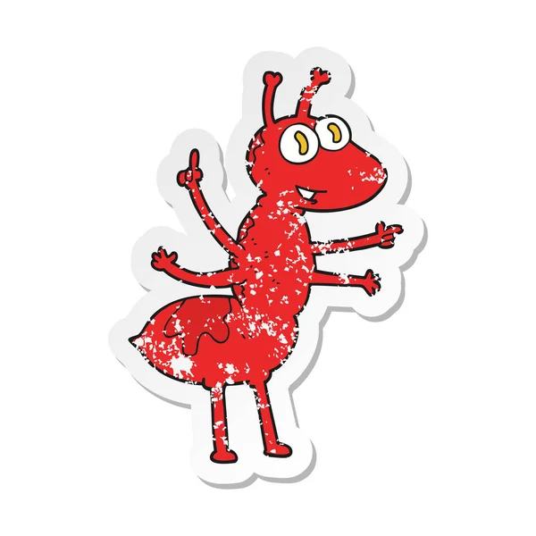 Retro distressed sticker of a cartoon ant — Stock Vector