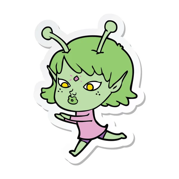 Sticker Pretty Cartoon Alien Girl — Stock Vector