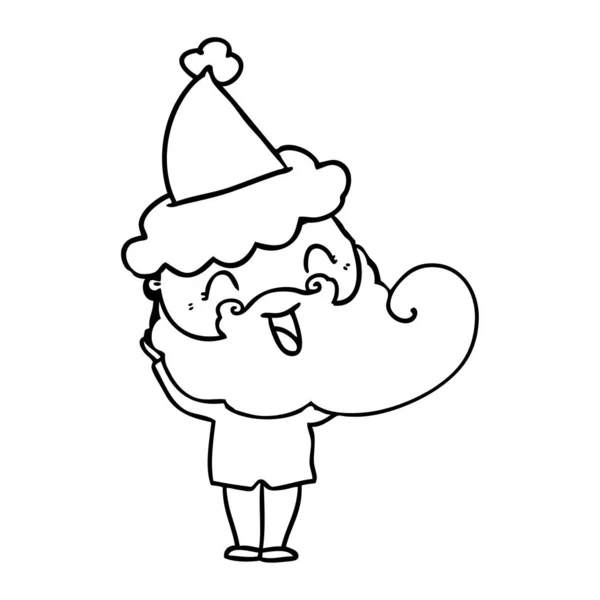 Glücklicher Bärtiger Mann Mit Weihnachtsmütze — Stockvektor