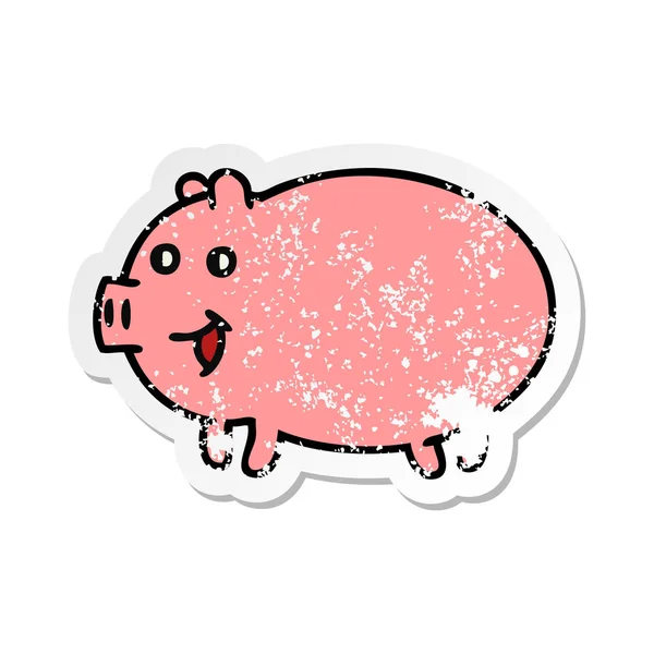 Autocollant de détresse d'un cochon de dessin animé mignon — Image vectorielle