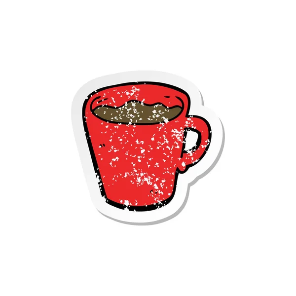 Pegatina Retro Angustiado Una Taza Café Dibujos Animados — Vector de stock