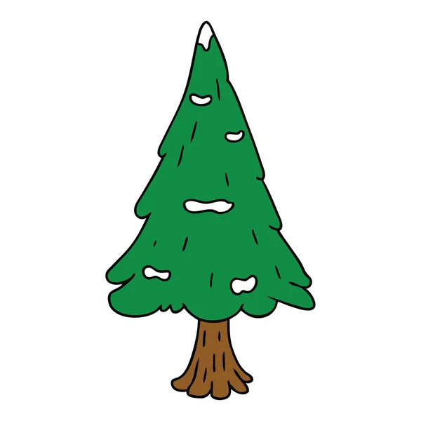 Hand Gezeichnet Cartoon Doodle Einzelnen Schneebedeckten Baum — Stockvektor