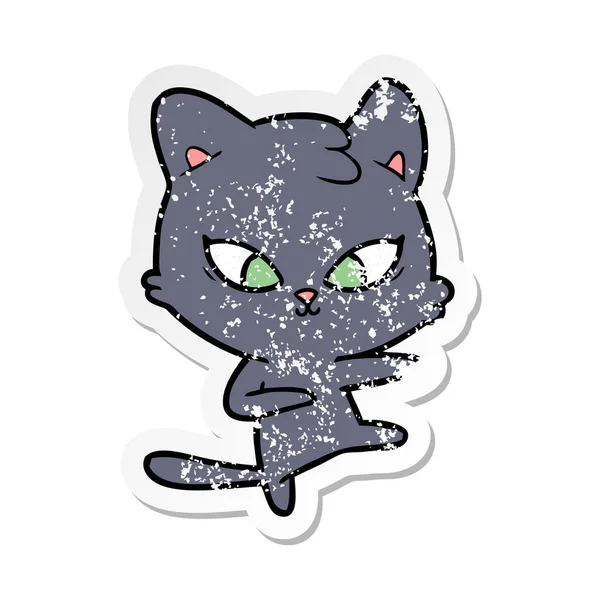 Sevimli çizgi kedi sıkıntılı etiket — Stok Vektör
