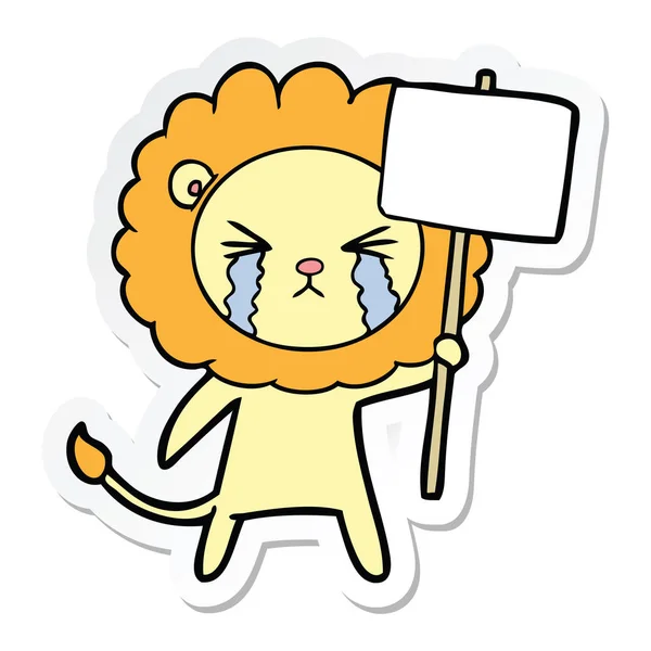 Sticker Cartoon Crying Lion Placard — Stock Vector