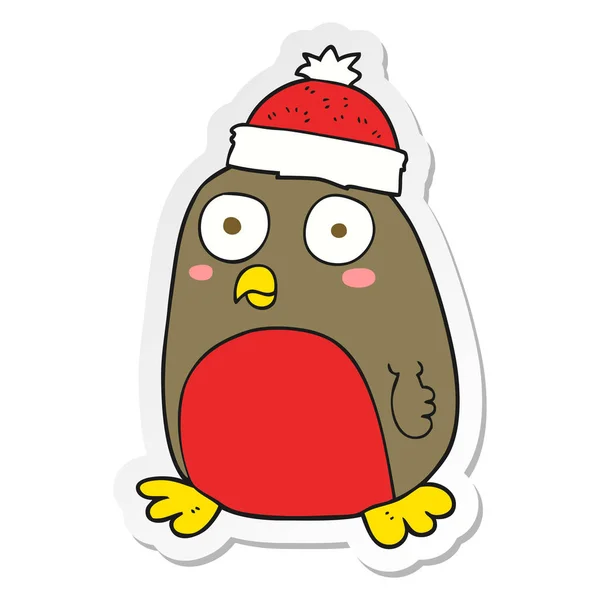Sticker Van Een Cartoon Kerst Robin — Stockvector