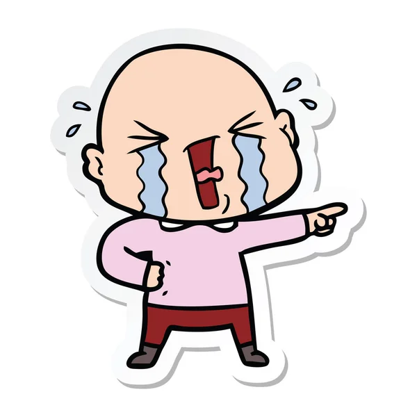 Sticker Cartoon Crying Bald Man — Stock Vector