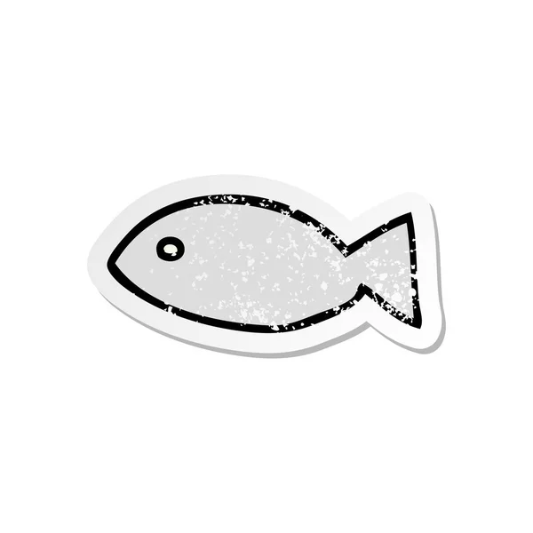 Calcomanía angustiada de un símbolo de peces de dibujos animados — Vector de stock