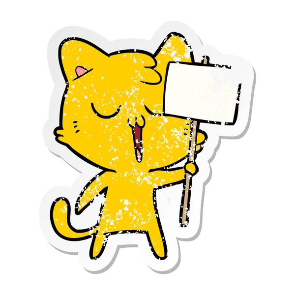 Verontruste sticker van een cartoon kat — Stockvector