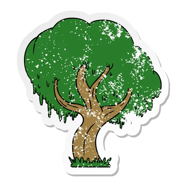 Mão Desenhada Adesivo Angustiado Desenho Animado Doodle Uma Árvore Verde — Vetor de Stock