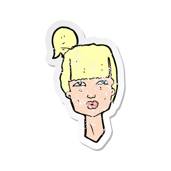 Retro distressed sticker of a cartoon female head — Stock Vector
