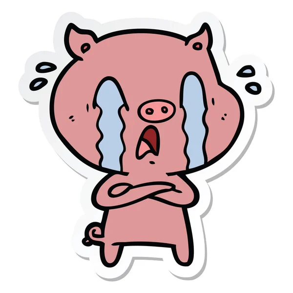 Pegatina Una Caricatura Cerdo Llorando — Vector de stock