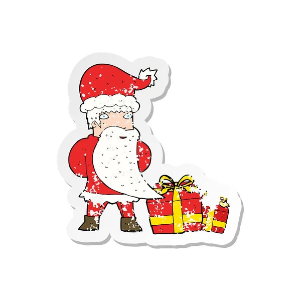 Retro Aufkleber Eines Cartoon Weihnachtsmanns — Stockvektor