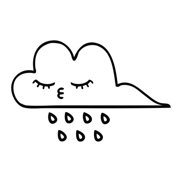 Línea dibujo dibujos animados nube de lluvia — Vector de stock