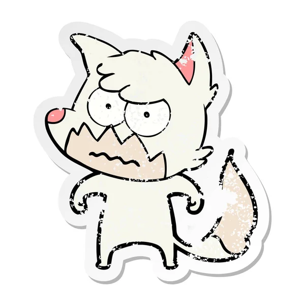 Distressed sticker of a cartoon annoyed fox — Stock Vector