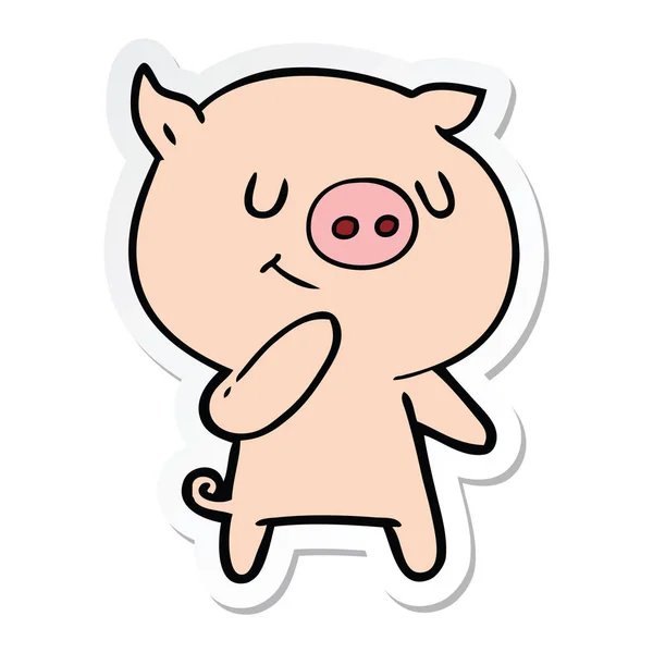 Sticker of a happy cartoon pig — Stock Vector