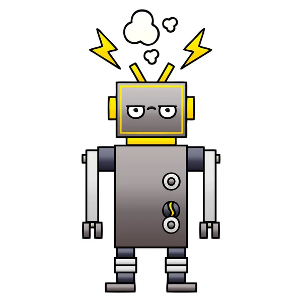 Dibujo Animado Sombreado Degradado Robot Que Funciona Correctamente — Vector de stock