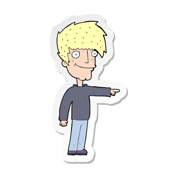 Sticker Cartoon Happy Man Pointing — Stock Vector