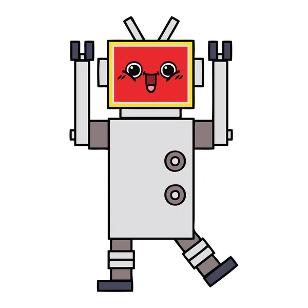 Roztomilý Kreslený Robot Šťastný — Stockový vektor