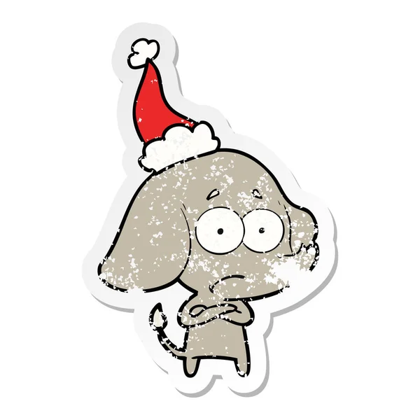 Sıkıntılı Etiket Karikatür Noel Baba Şapkası Giyiyor Emin Değilseniz Bir — Stok Vektör