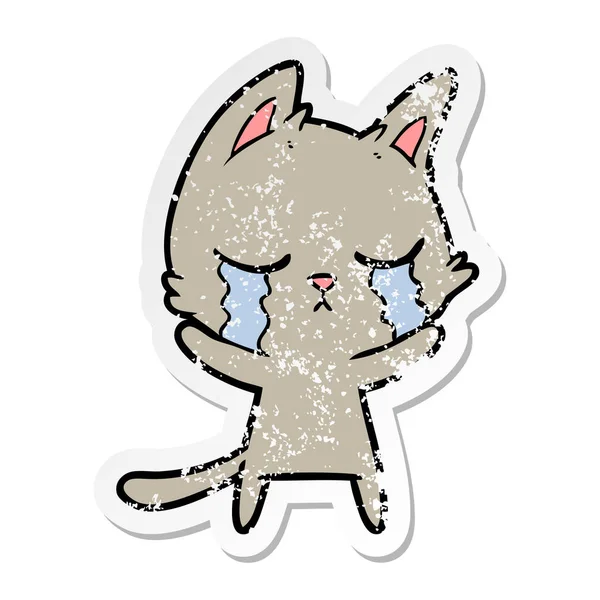 Distressed Sticker Crying Cartoon Cat — Stock Vector