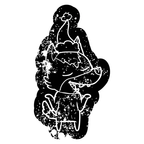 Dibujo animado icono angustiado de un lobo riendo con sombrero de santa — Archivo Imágenes Vectoriales