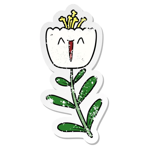 Bir Mutlu Karikatür Çiçek Sıkıntılı Etiket — Stok Vektör