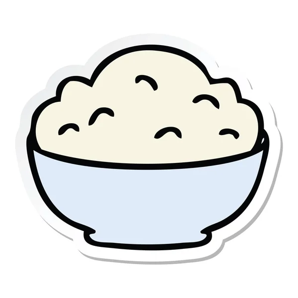 Pegatina de un peculiar plato de dibujos animados dibujado a mano de puré — Vector de stock