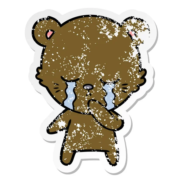 Zoufalý nálepka plačící kreslený medvěd — Stockový vektor