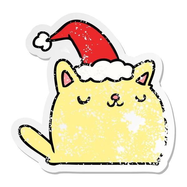 손으로 귀여운 고양이의 크리스마스 고민된 스티커 — 스톡 벡터
