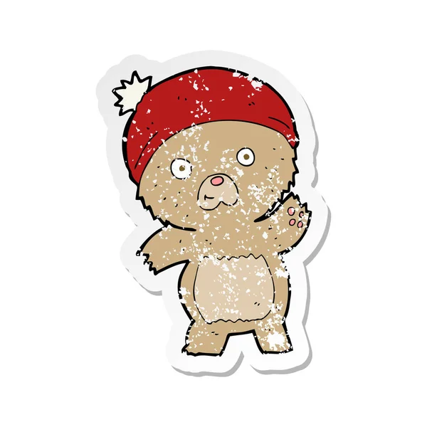 Retro Distressed Sticker Cute Cartoon Teddy Bear — Stock Vector