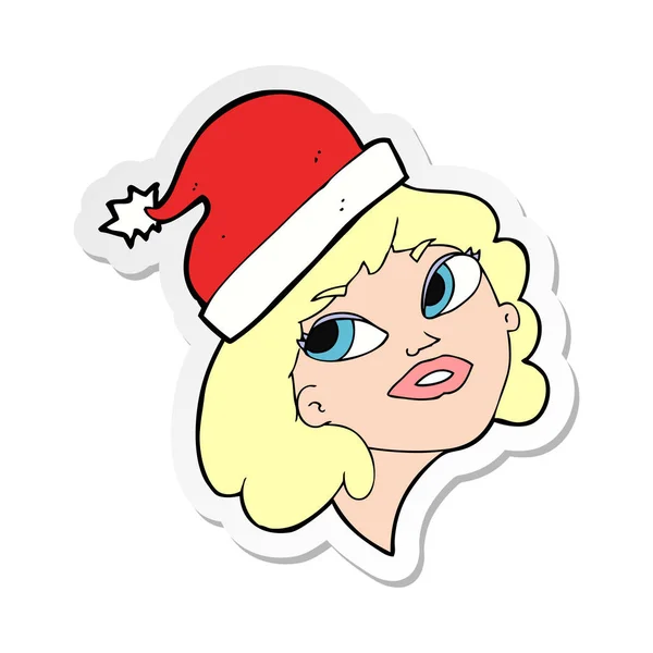 Autocollant Une Femme Dessin Animé Prêt Pour Noël — Image vectorielle