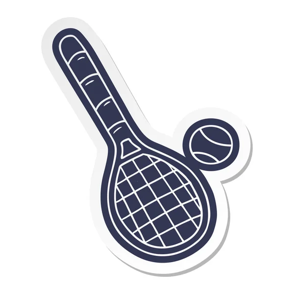 Etiqueta Desenho Animado Raquete Tênis Bola —  Vetores de Stock