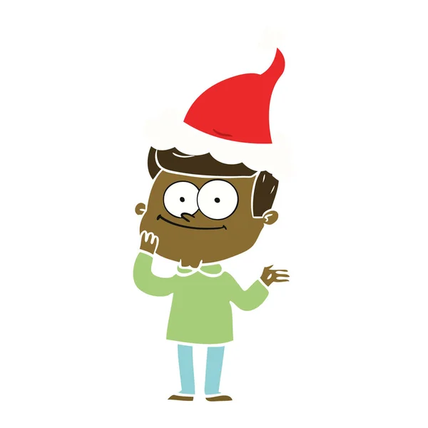 Mutlu Bir Adam Noel Baba Şapkası Giyen Düz Renk Gösterimi — Stok Vektör